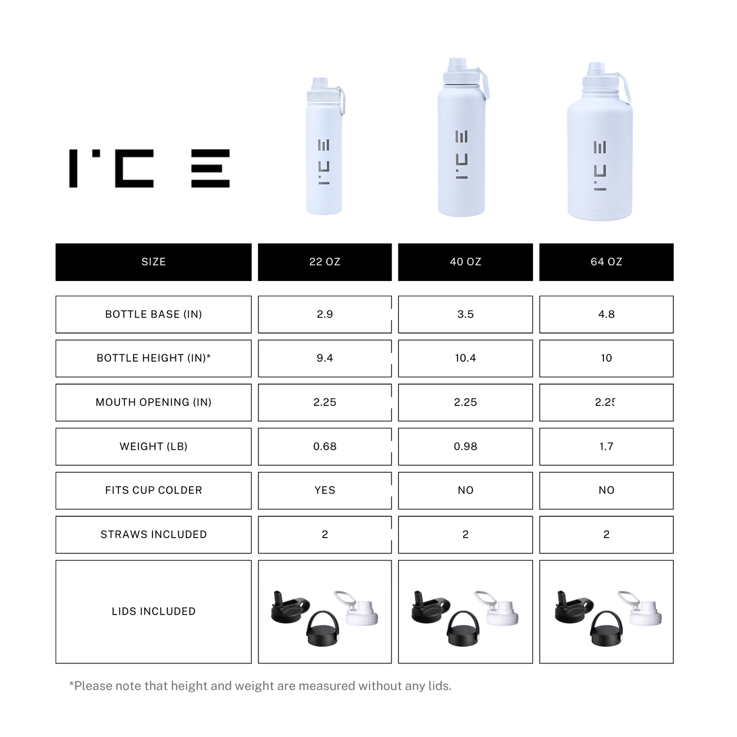 ICE Water Bottle in White - 22 oz