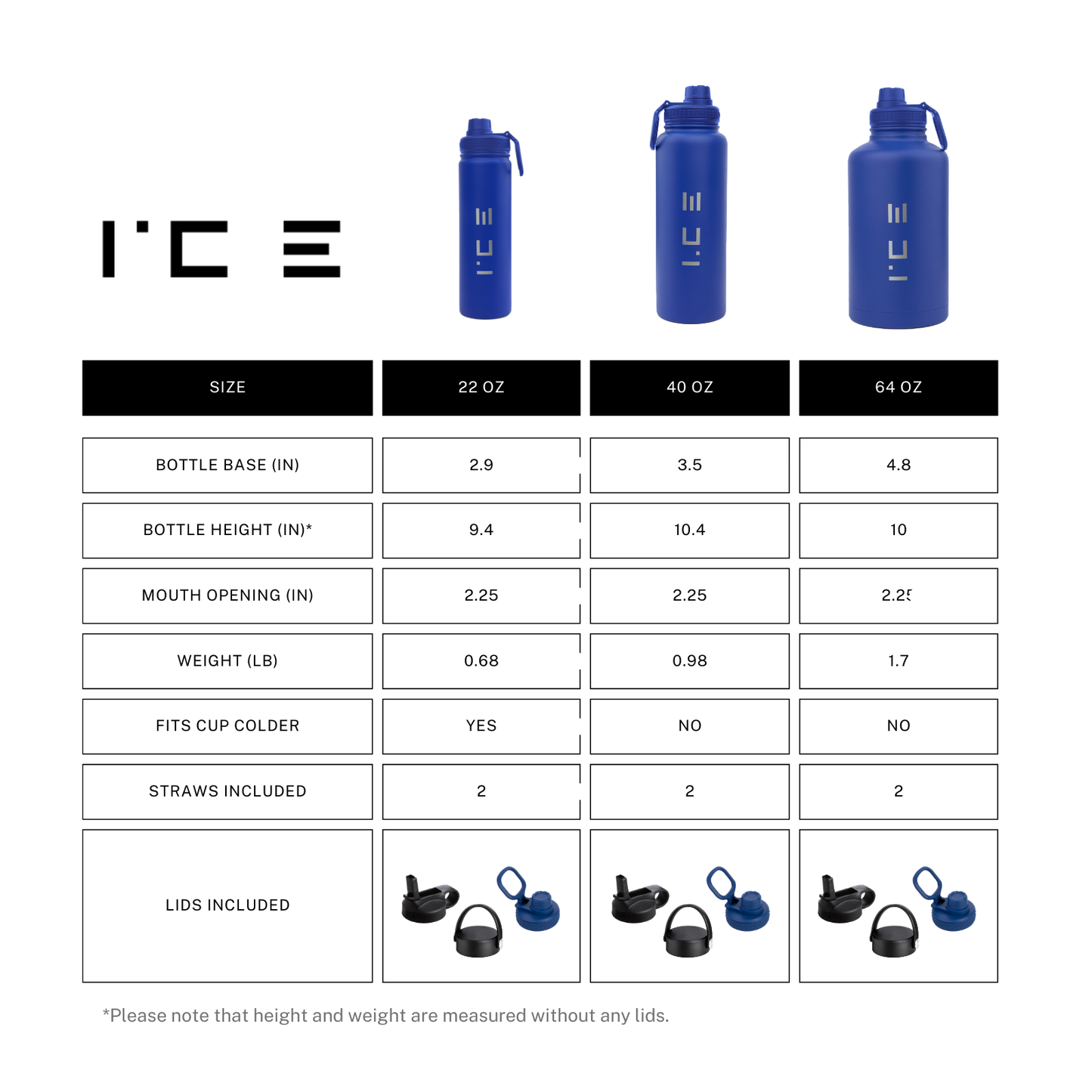 ICE Water Bottle in Blue - 22 oz