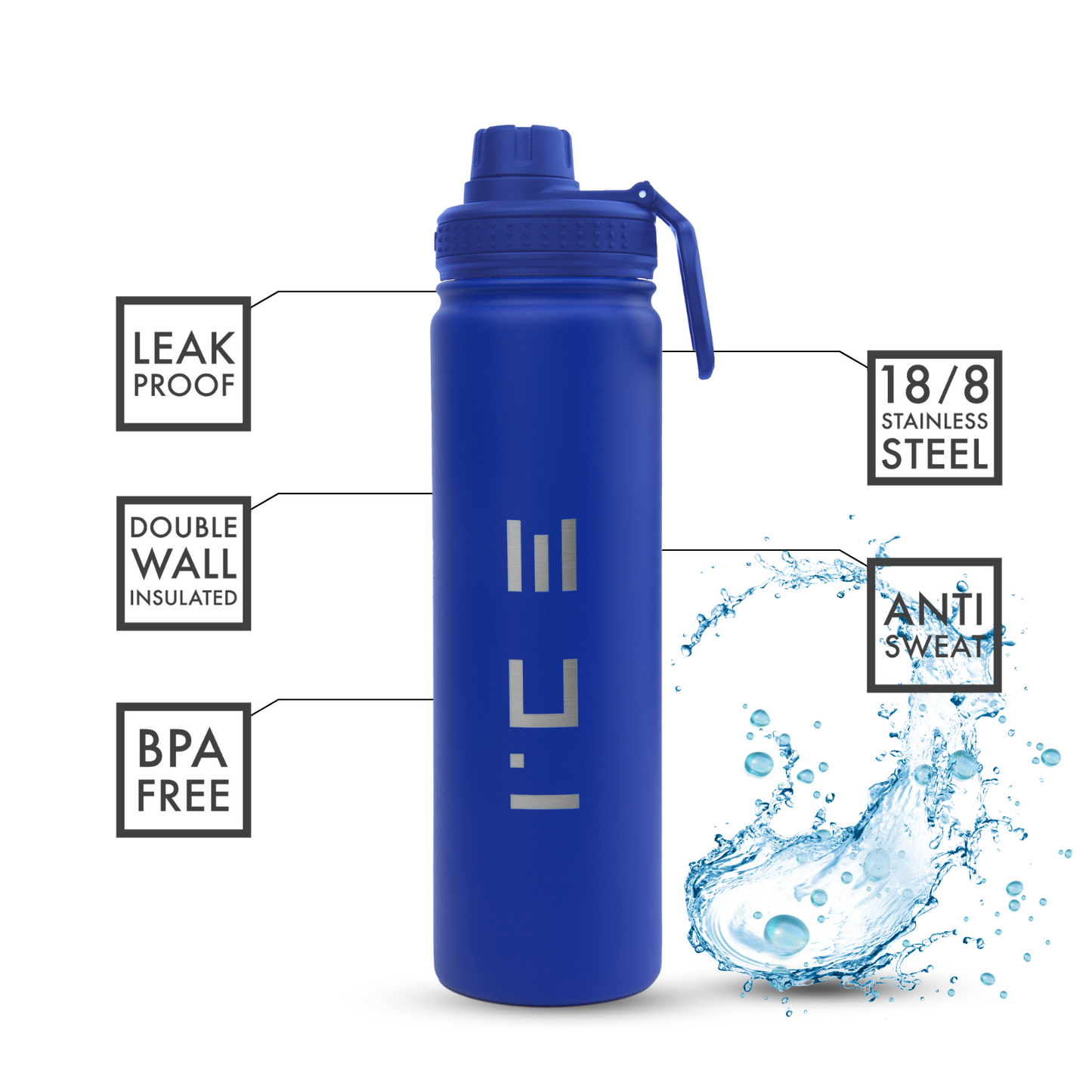 ICE Water Bottle in Blue - 22 oz