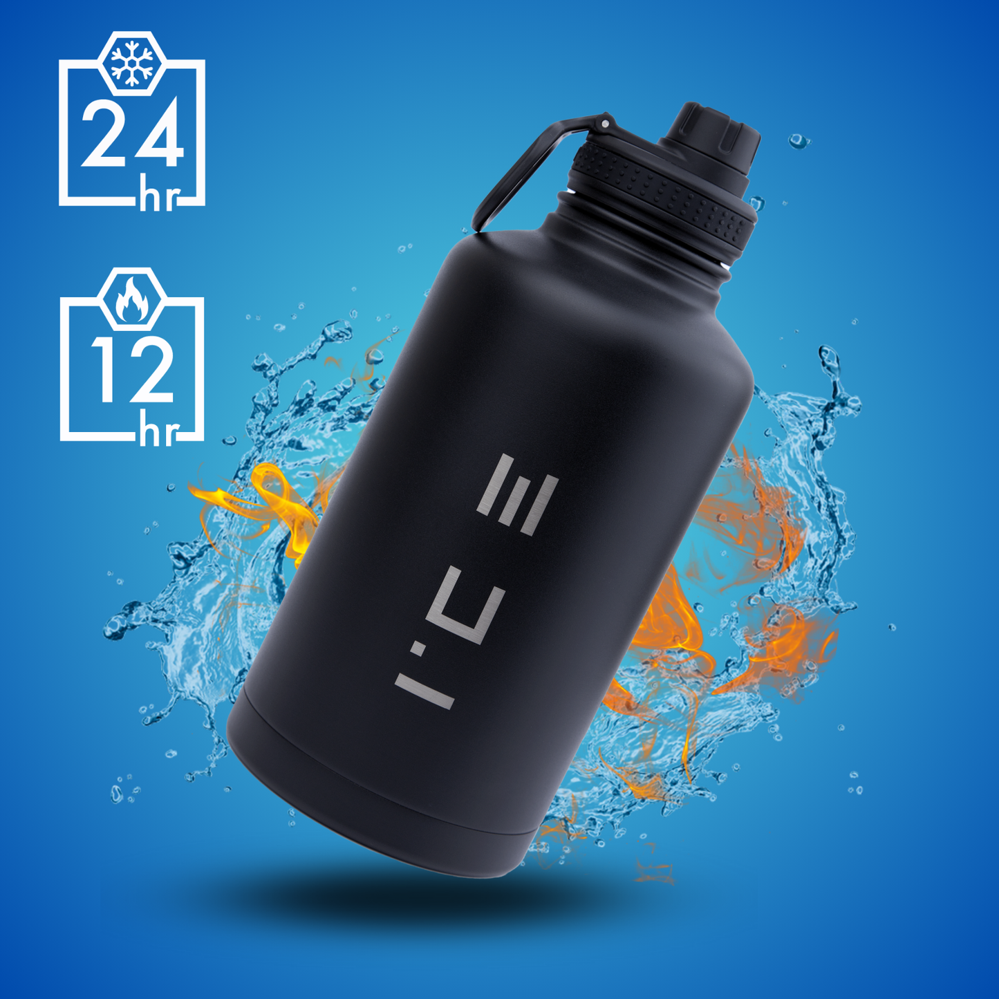 ICE Water Bottle in Black - 64 oz