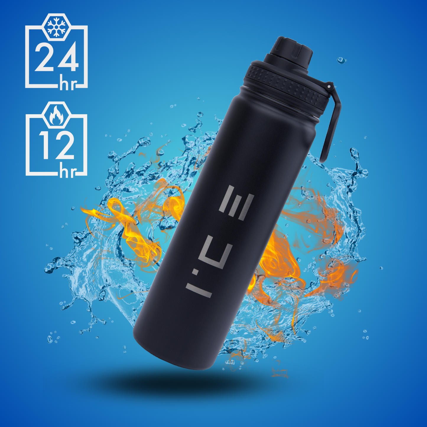 ICE Water Bottle in Black - 22 oz