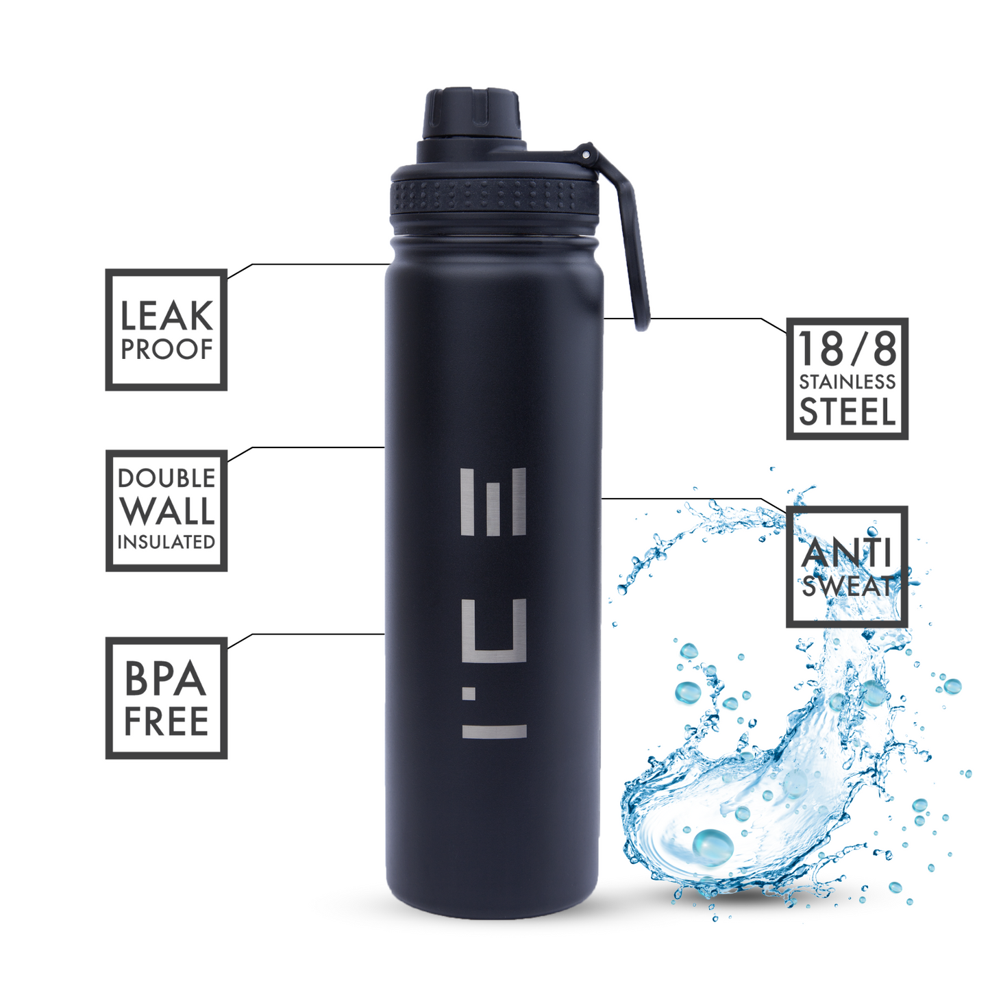 ICE Water Bottle in Black - 22 oz