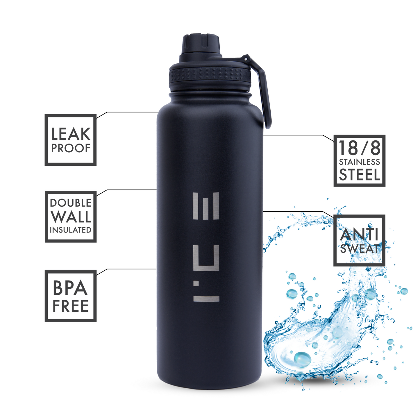 ICE Water Bottle in Black - 40 oz