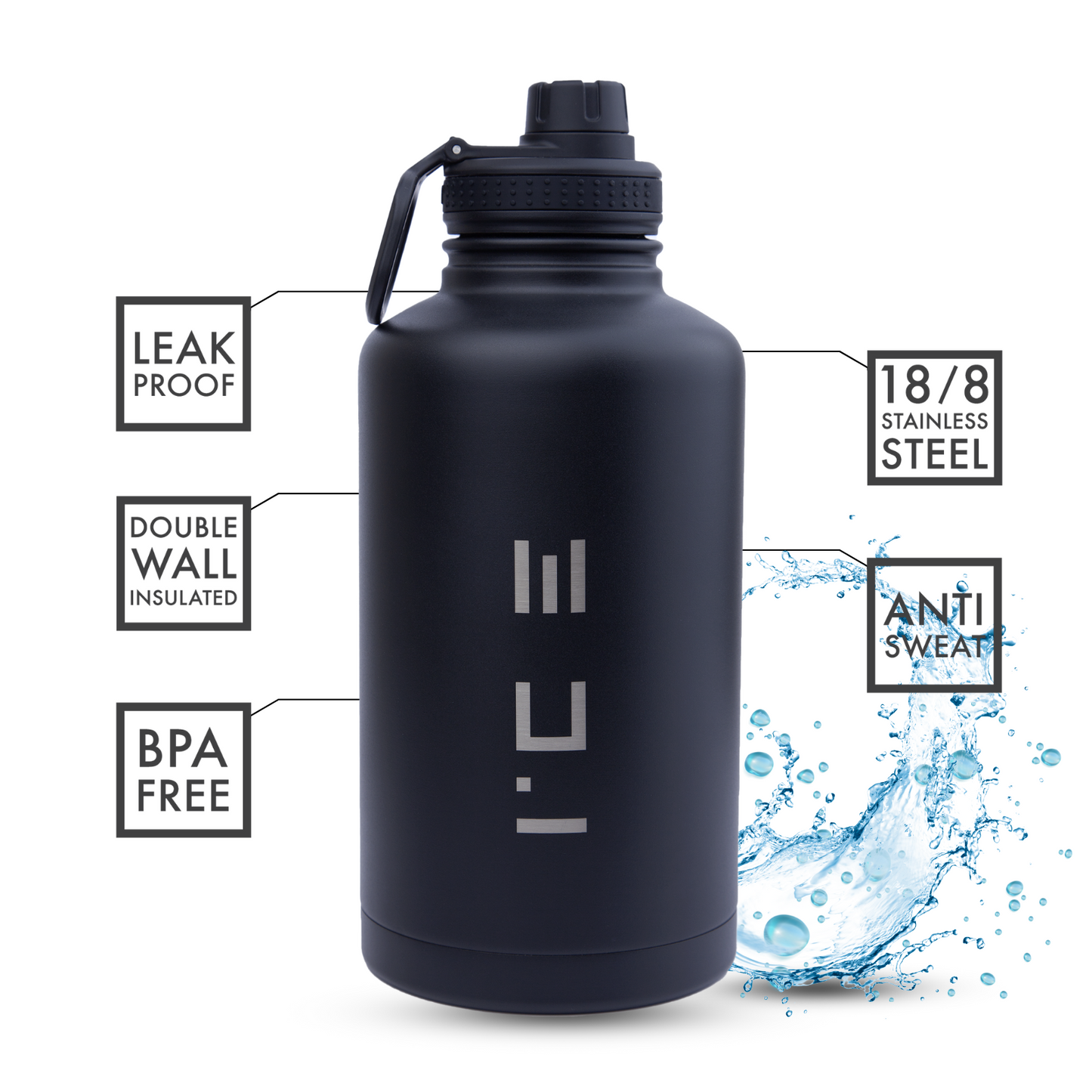 ICE Water Bottle in Black - 64 oz